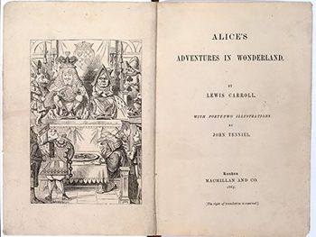 Frontispiece and title-page to the 1865 first edition of Alice in Wonderland, Bodleian Library copy