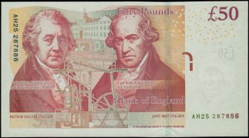 The £50 note with Matthew Boulton and James Watt.